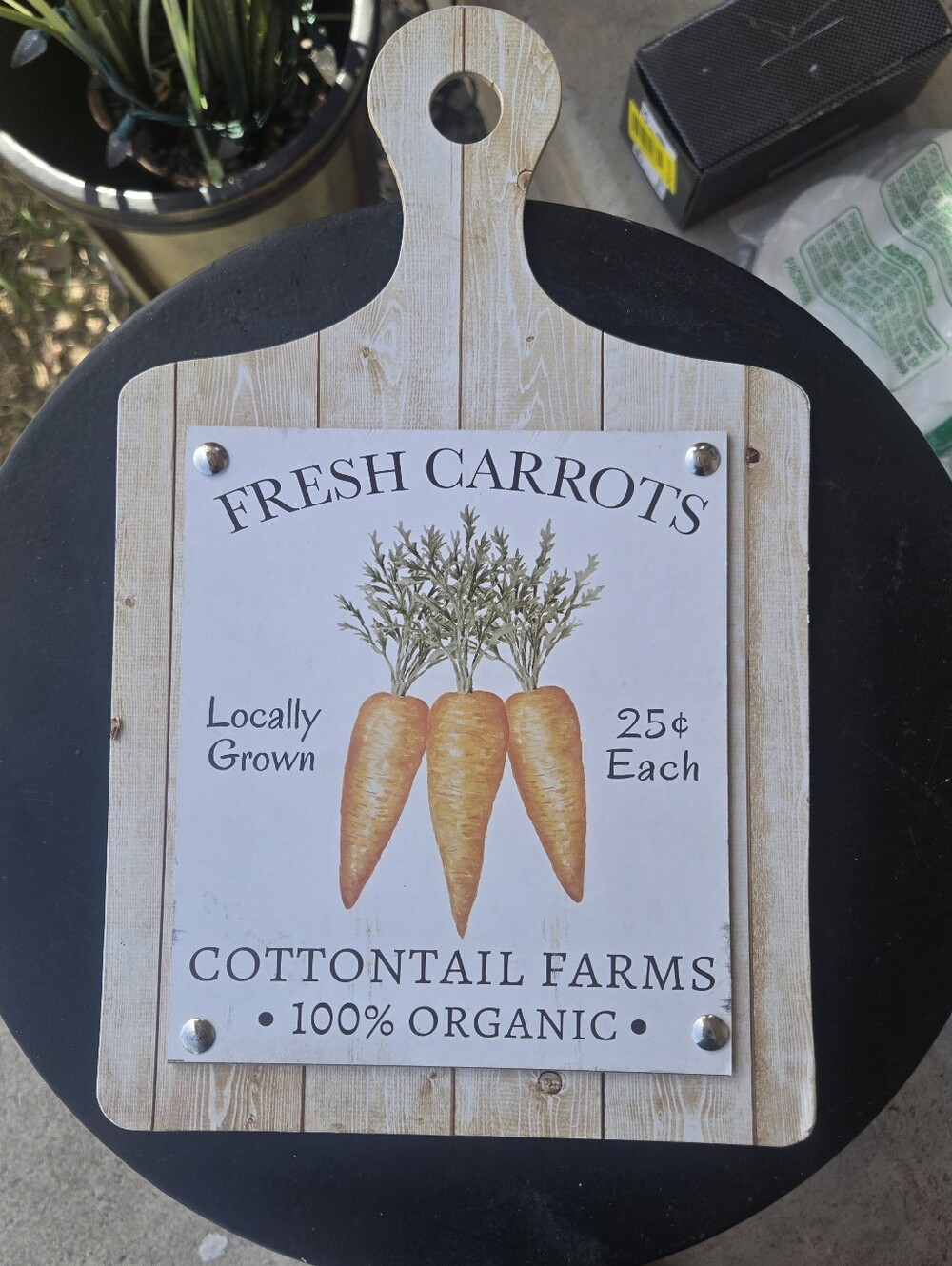 Cottontail Farms Carrots Sign Affixed to a Wood Paddle - Rustic Farmhouse Charm.